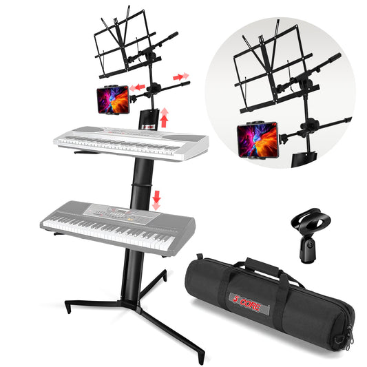 5Core Keyboard Stand 2 Tier Classic Adjustable Electric Piano Sturdy Holder BLACK-0